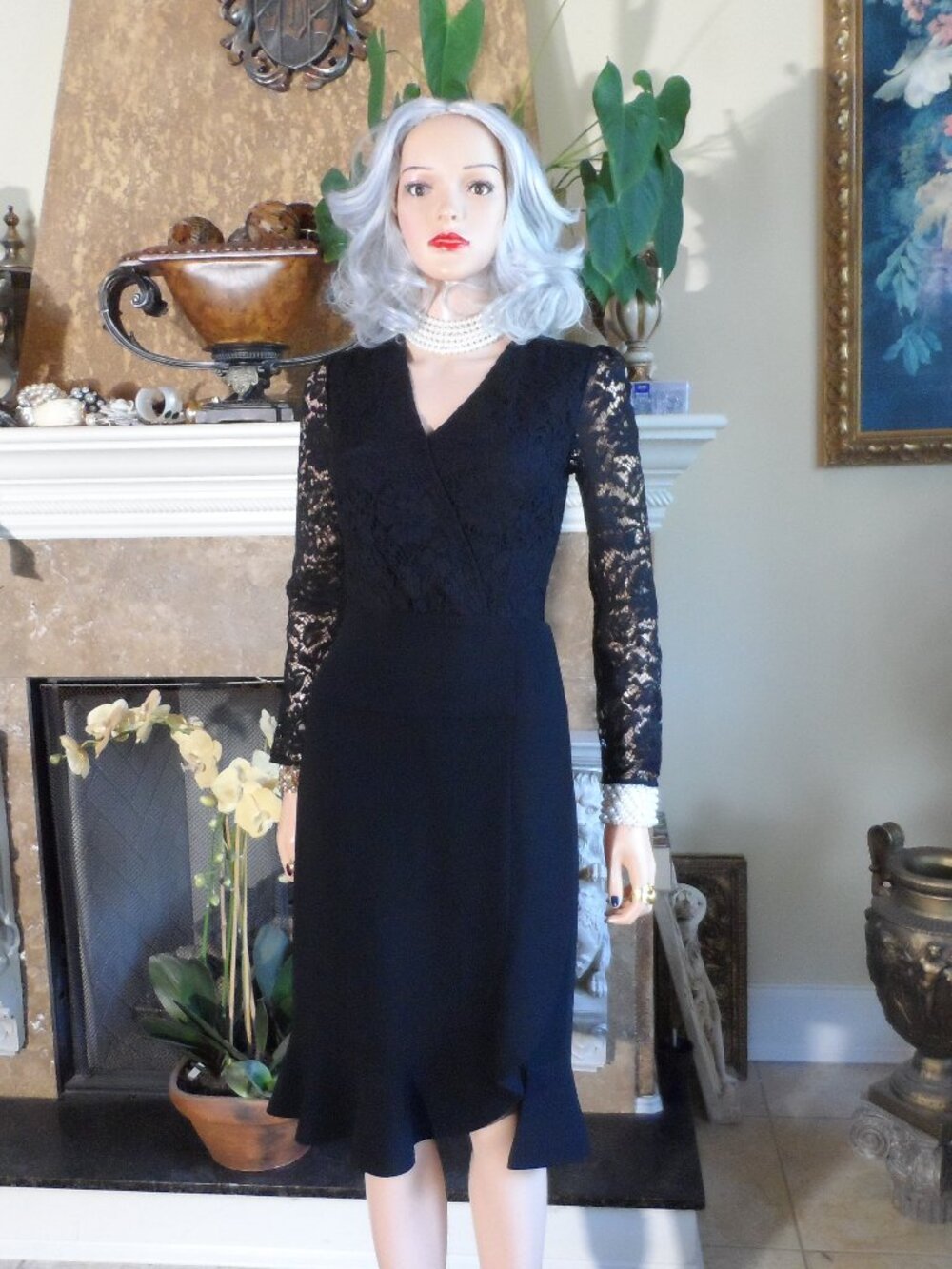 Altuzarra Black Lace Sleeve Wrap-Effect Midi Dress Size IT 36 US 0